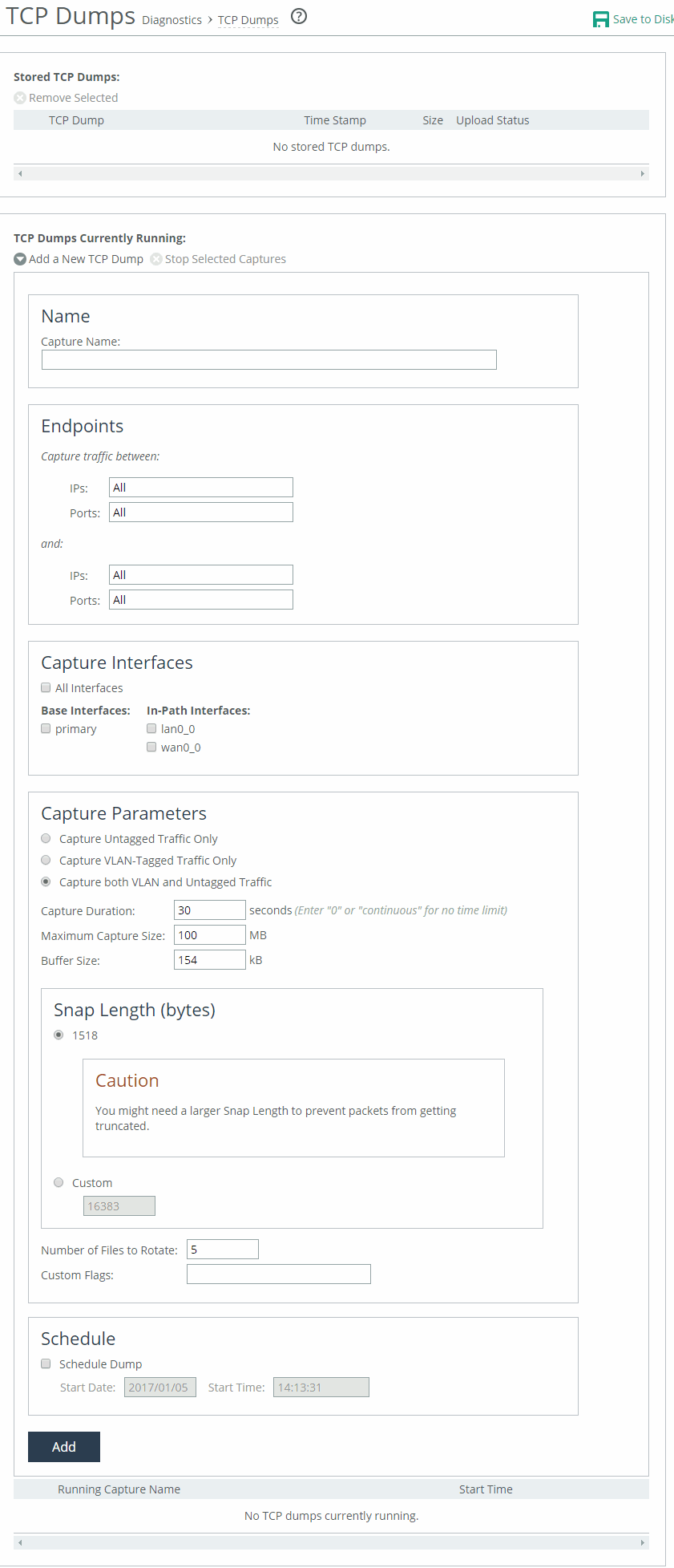 Capturing and uploading TCP dump files