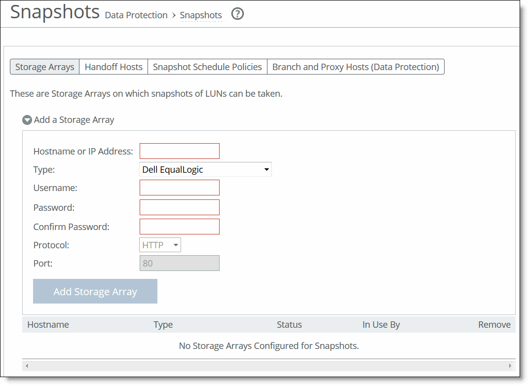 Configuring snapshots for storage arrays