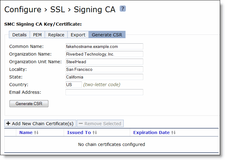 Modifying SSL Server Certificate Settings