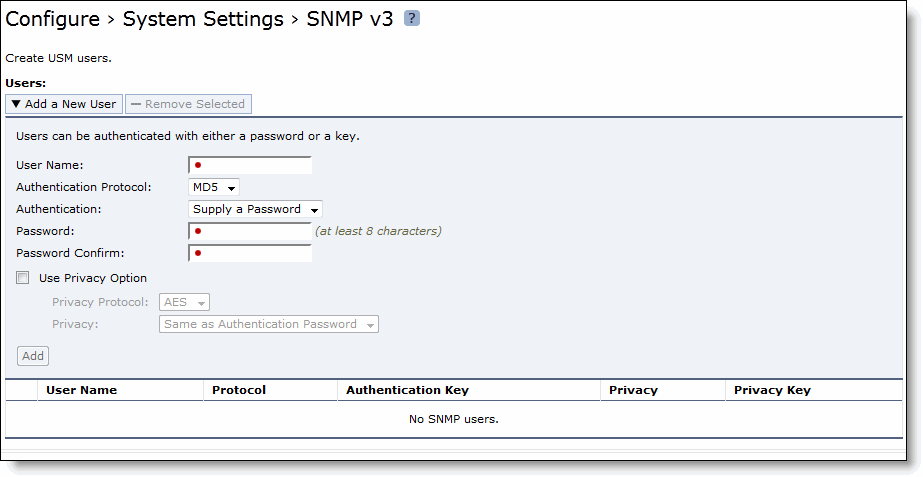 Configuring SNMP v3