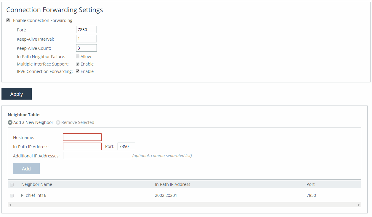 Configuring connection forwarding features