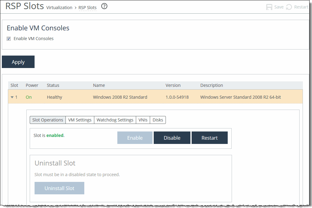 Enabling, Disabling, and Restarting Slots