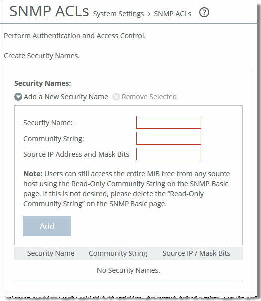 Configuring SNMP authentication and access control