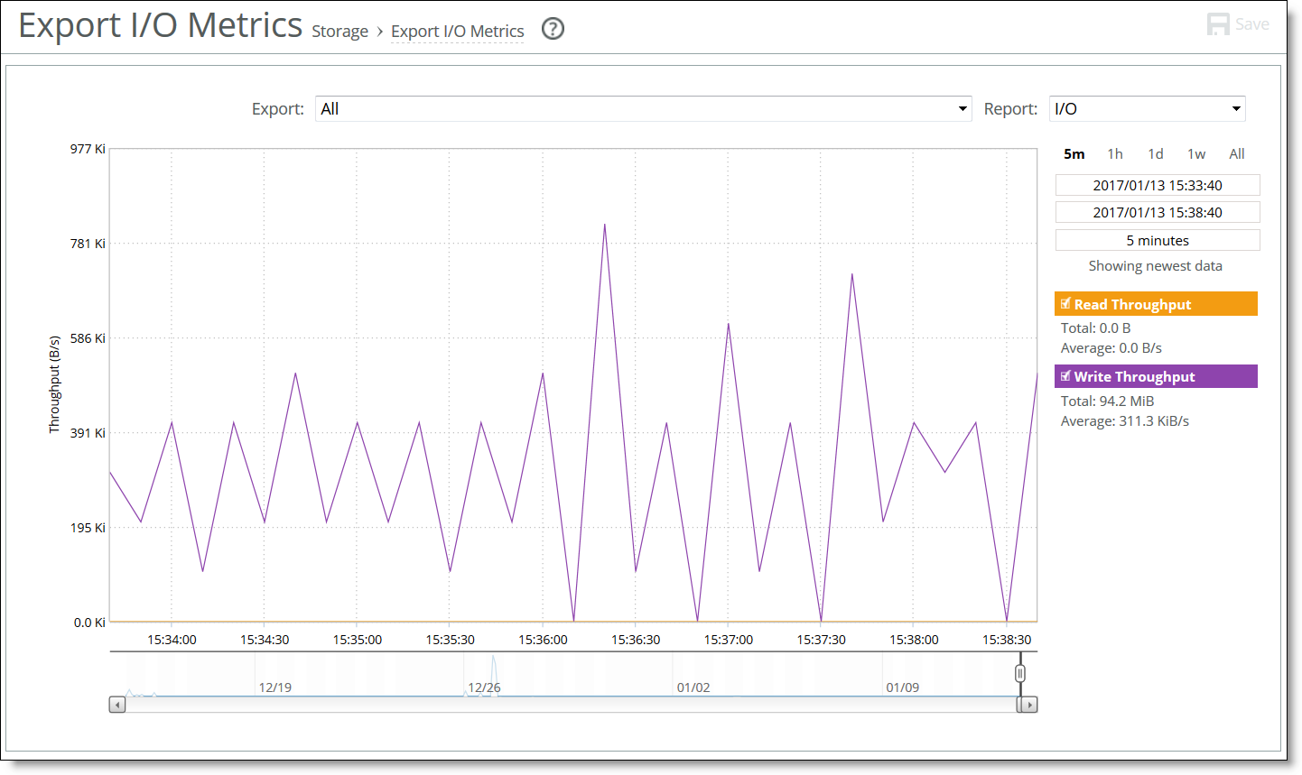 Viewing the Export I/O Metrics report