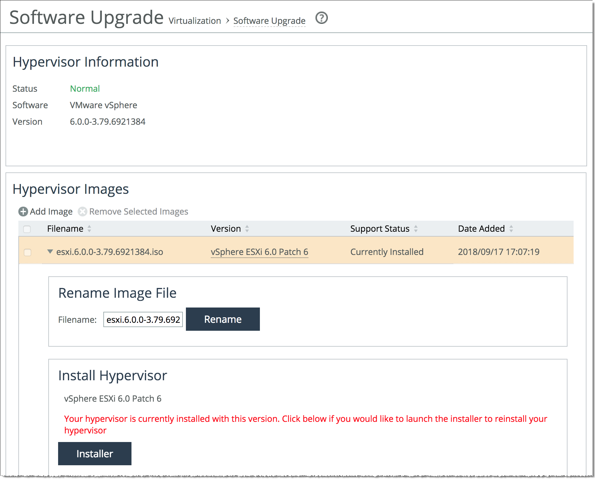 Reinstalling or downgrading the hypervisor version