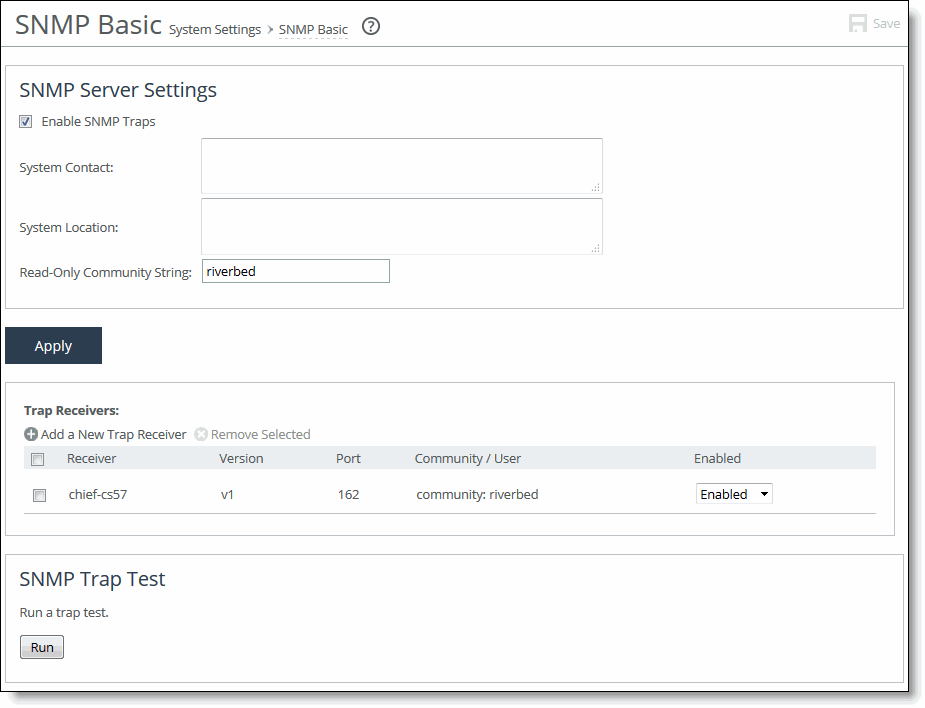 Setting SNMP parameters and trap receivers