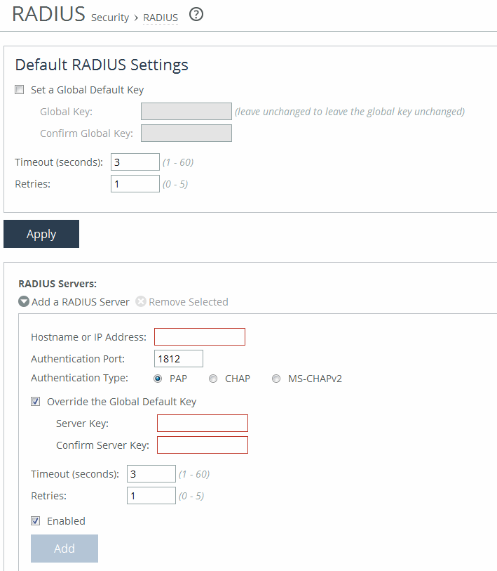 Setting RADIUS servers