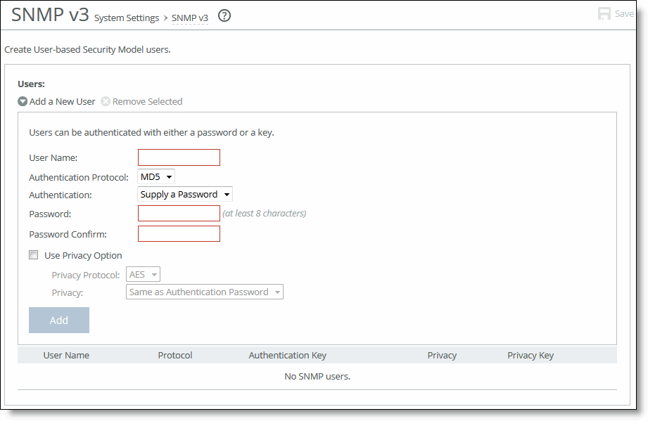 Creating SNMPv3 users