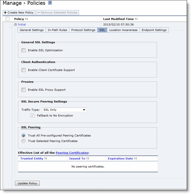 Configuring inpath optimization rules for policies