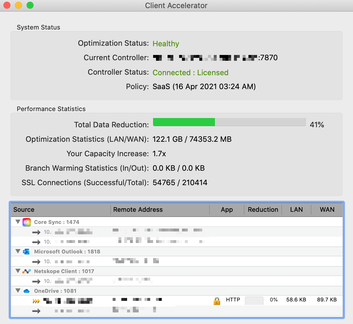 macOS Client Accelerator endpoint properties