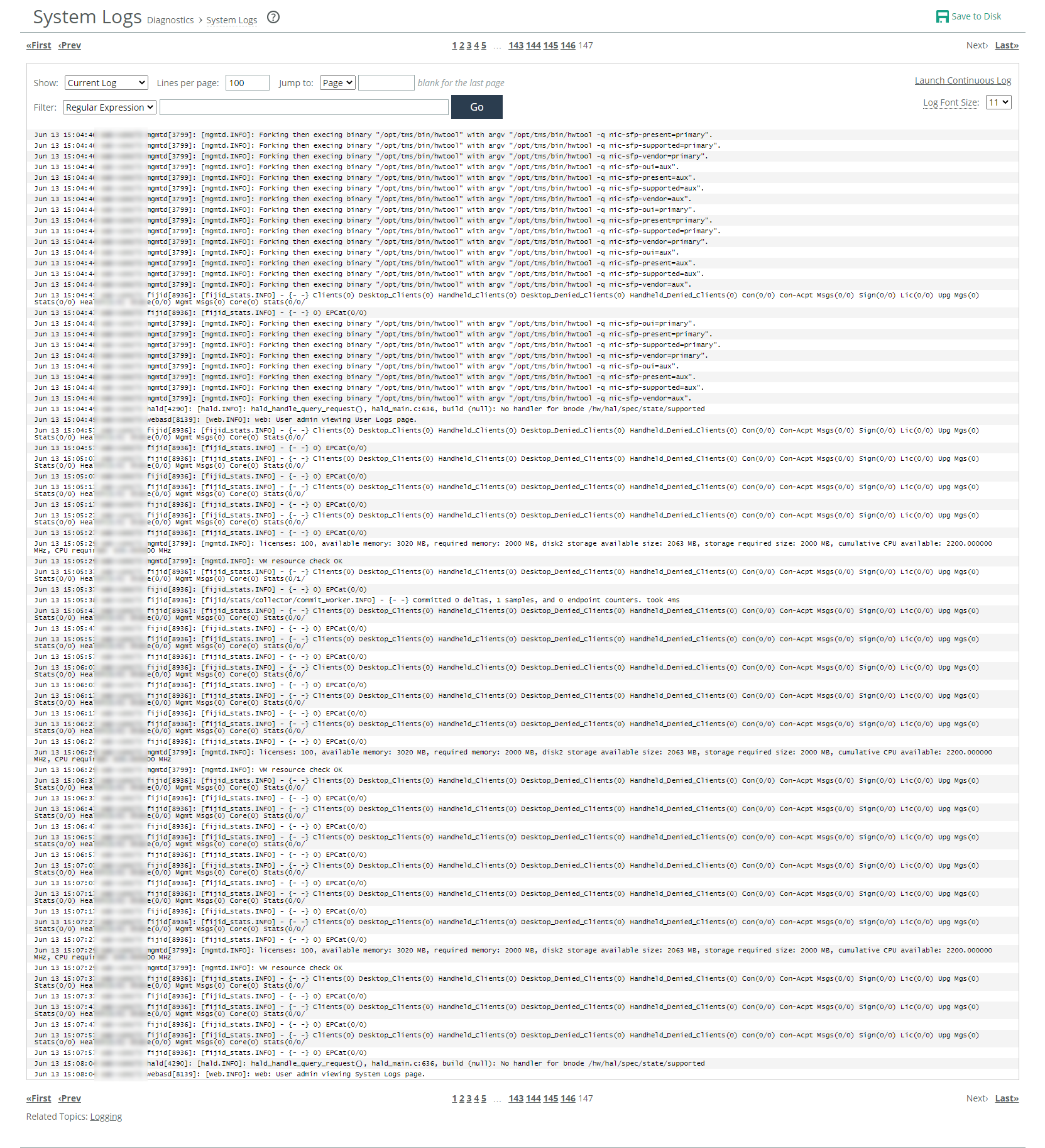 Viewing and downloading logs