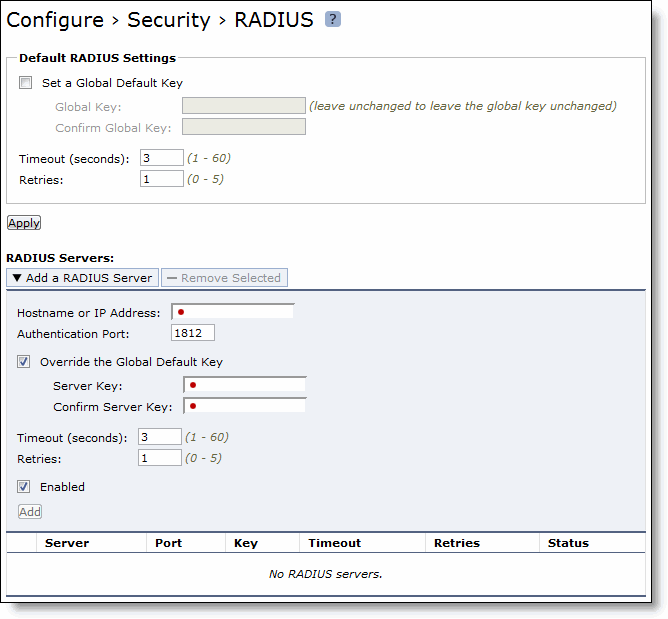 Setting RADIUS servers